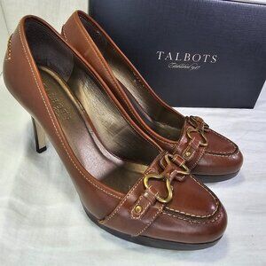 Vintage Talbots Adele Leather 3.75” Stiletto Heel Pumps w Buckle 8M Cognac